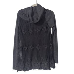 Lauren Vidal Sheer Lace Cowl Neck Top Medium Italy Stretch Boho Layered